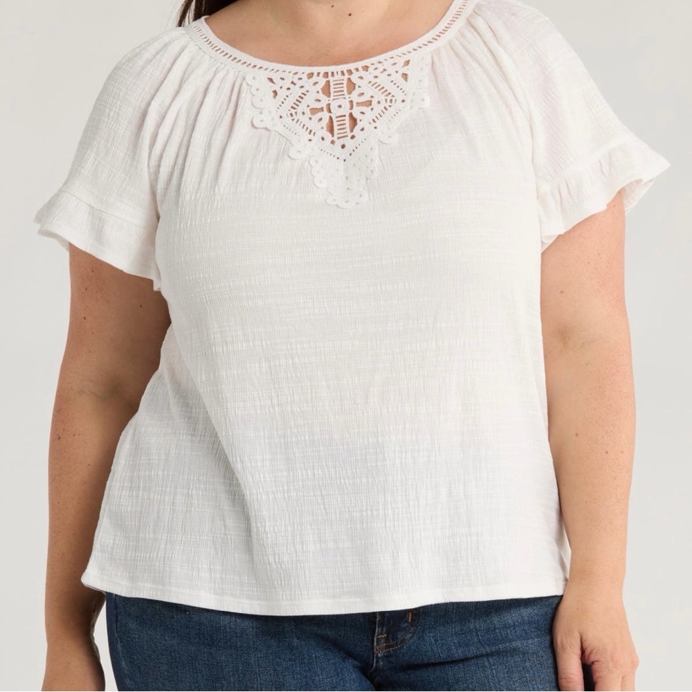 NWT Max Studio White Embellished Yoke Flutter Sleeve Top Plus‎ Size 2X Boho